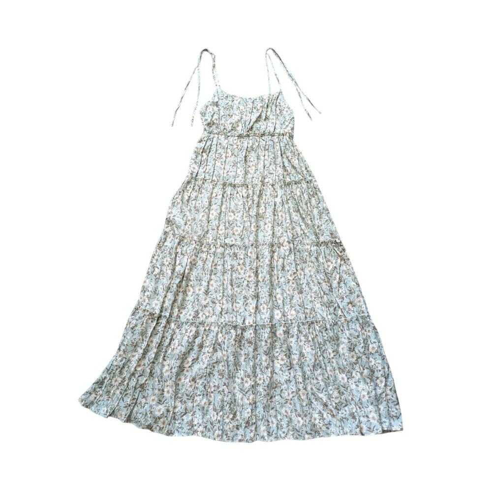 By The River Tiered Milkmaid Maxi Dress S Floral Green Romantic Cottage Beachy